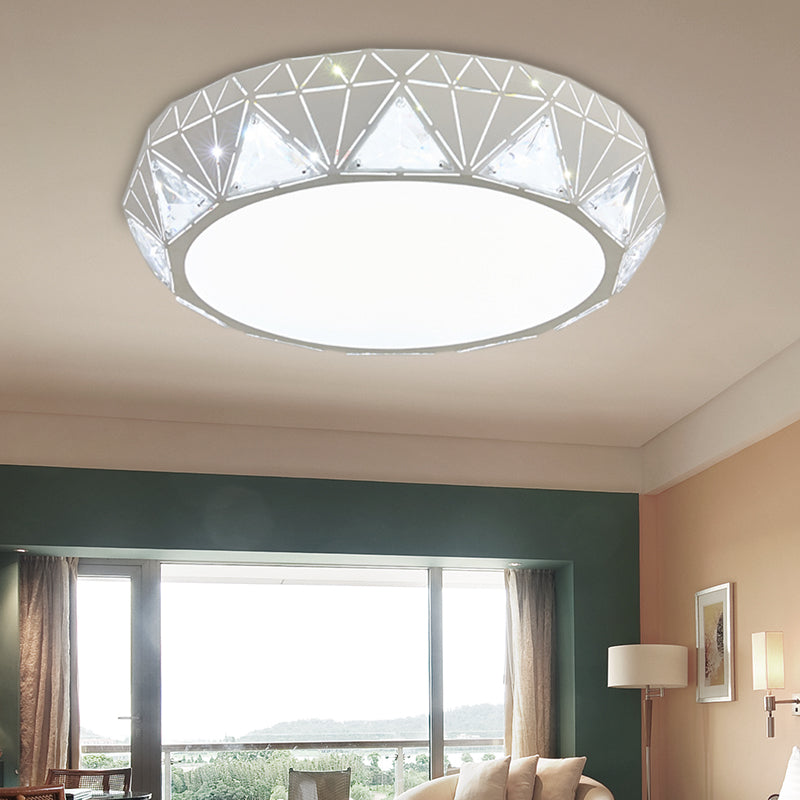 Plafonnier LED géométrique moderne avec accent en cristal en blanc/or, 12"/18" W