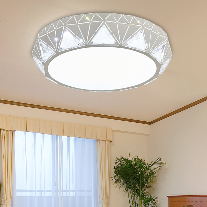 Plafonnier LED géométrique moderne avec accent en cristal en blanc/or, 12"/18" W