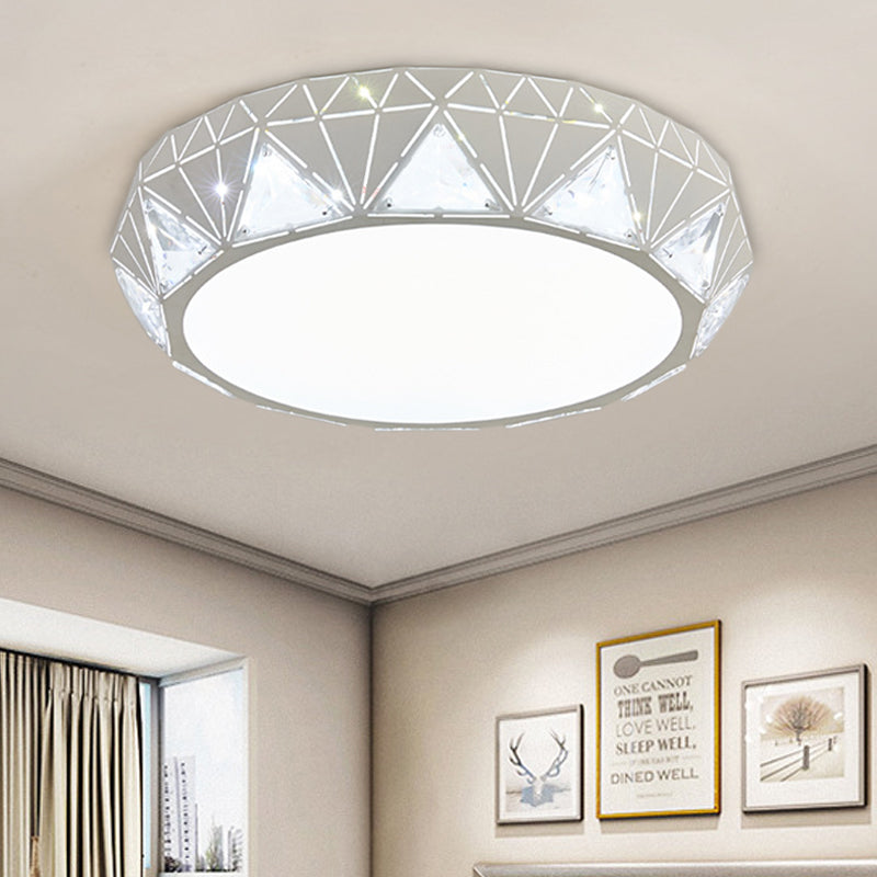 Plafonnier LED géométrique moderne avec accent en cristal en blanc/or, 12"/18" W
