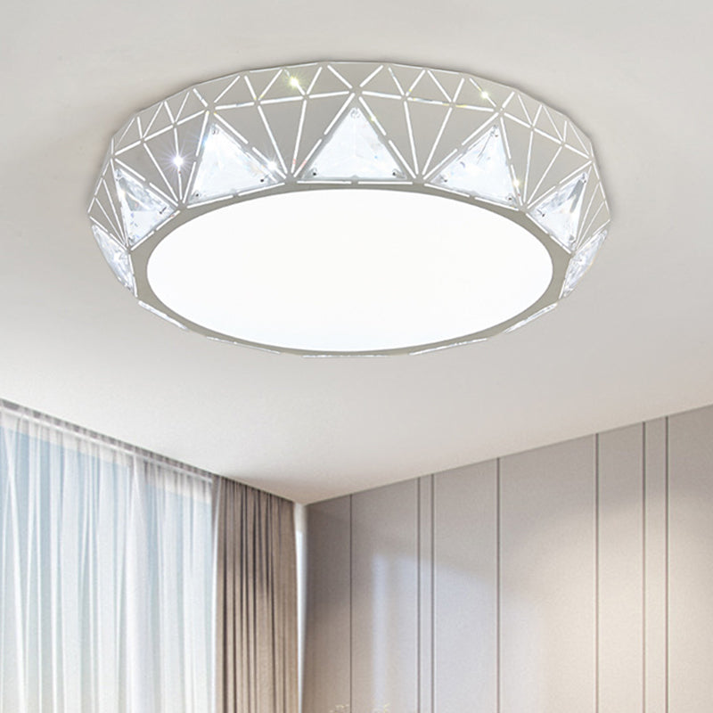 Plafonnier LED géométrique moderne avec accent en cristal en blanc/or, 12"/18" W