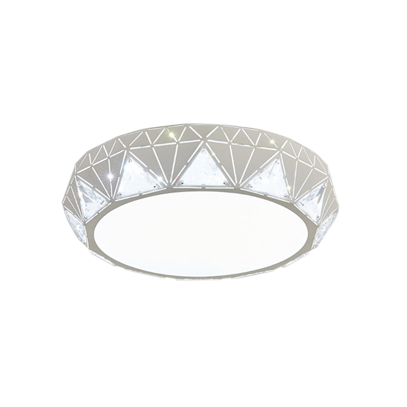 Plafonnier LED géométrique moderne avec accent en cristal en blanc/or, 12"/18" W