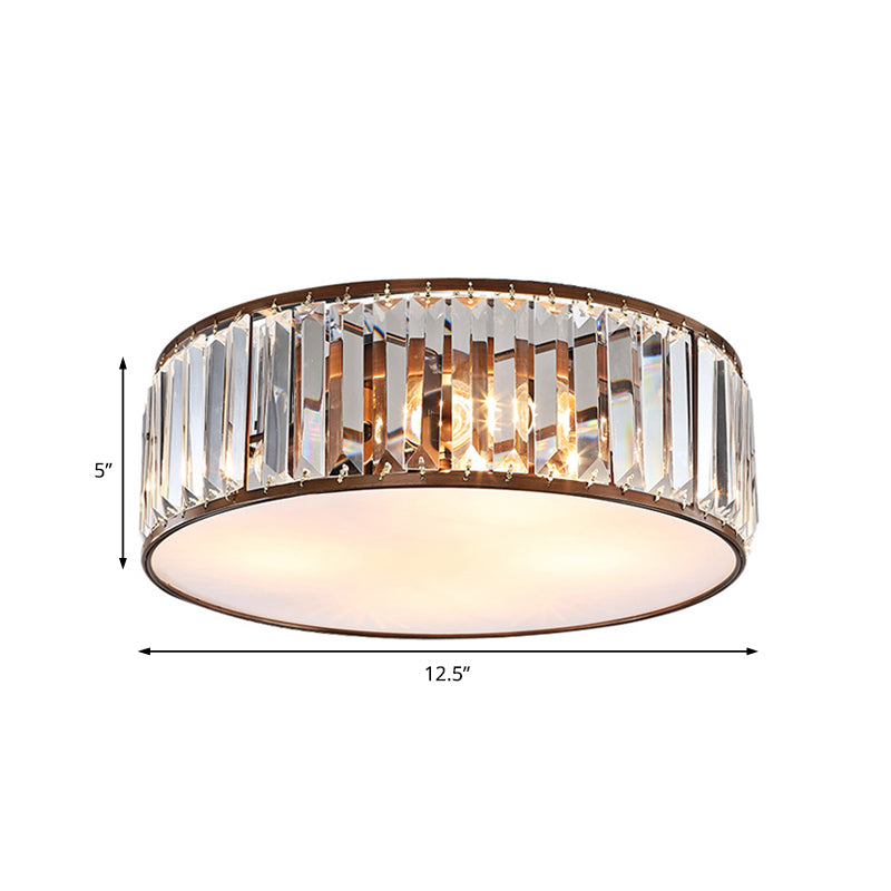 Modern Black/Bronze Flush Mount Bedroom Drum Light with Crystal Block - 12.5"/16.5" Width