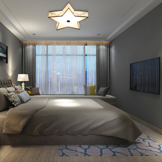 Contemporary LED Flush Light Fixture: Clear Crystal Star with Acrylic Diffuser for Bedroom in White, 14"/21.5" Width