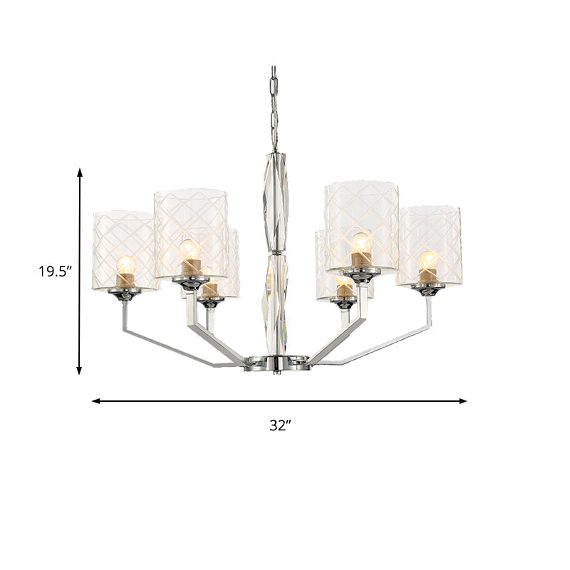 Lattice Glass Up Chandelier - Simple Cup Design, 6/8-Light Ceiling Fixture in Chrome