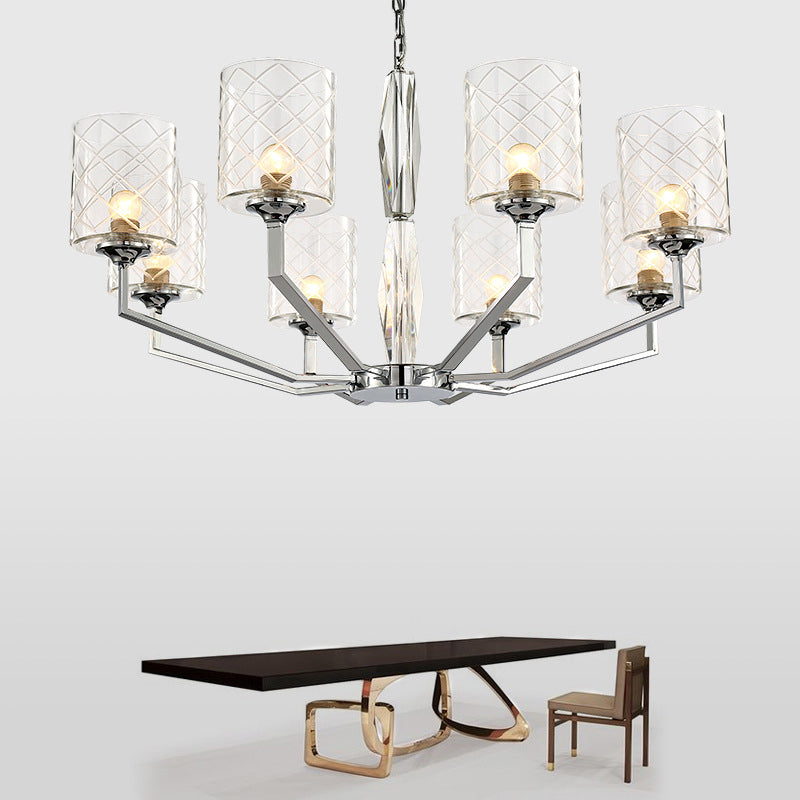 Lattice Glass Up Chandelier - Simple Cup Design, 6/8-Light Ceiling Fixture in Chrome