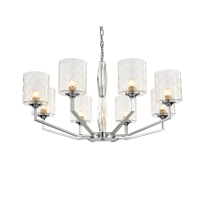Lattice Glass Up Chandelier - Simple Cup Design, 6/8-Light Ceiling Fixture in Chrome