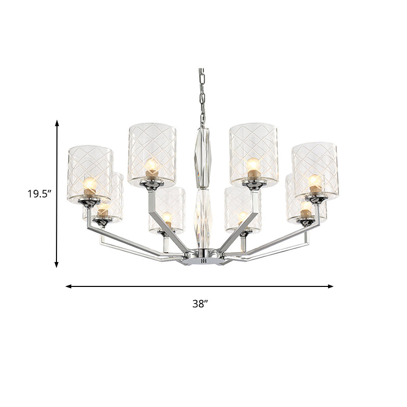 Lattice Glass Up Chandelier - Simple Cup Design, 6/8-Light Ceiling Fixture in Chrome