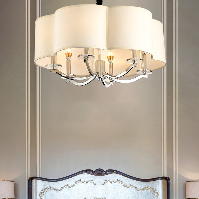 Sleek 6-Light Drum Bedroom Chandelier with Crystal Accents, Metal Frame, and Fabric Shade