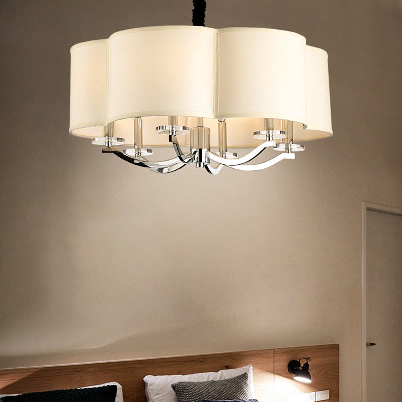 Sleek 6-Light Drum Bedroom Chandelier with Crystal Accents, Metal Frame, and Fabric Shade