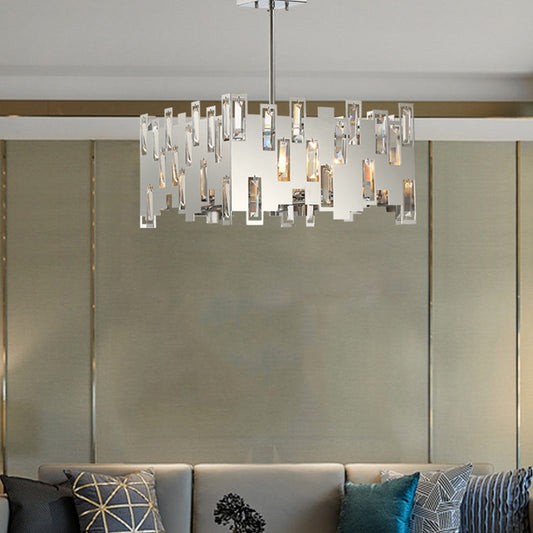 Contemporary 6-Lights Cubic Crystal Ceiling Chandelier - Chrome Finish with Adjustable Rod