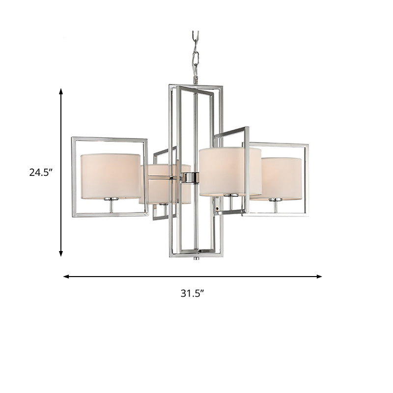 Modern Chrome 4-Light Living Room Chandelier Pendant Lamp with Barrel Fabric Shade