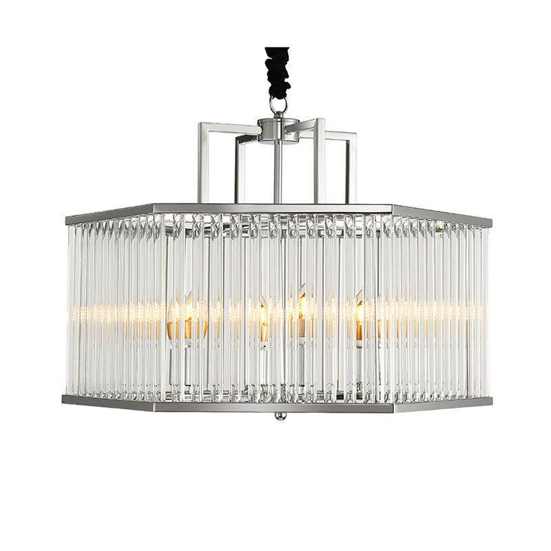 Modern Clear Glass Hexagonal Chandelier Pendant - 6-Light Chrome Hanging Light Fixture