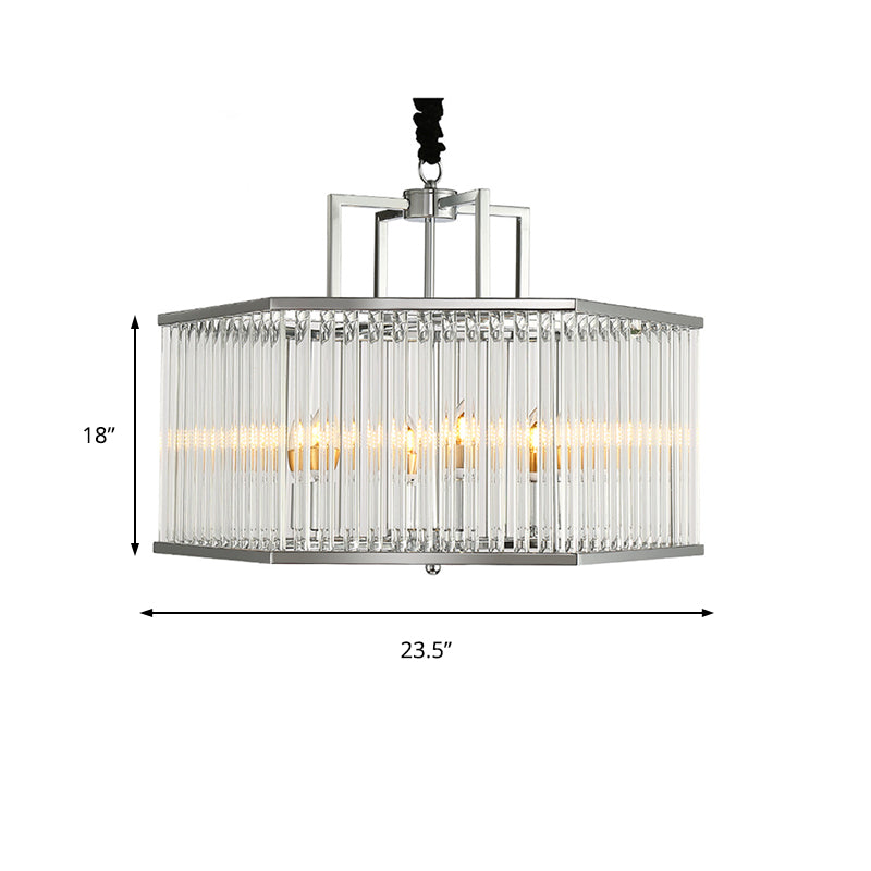 Modern Clear Glass Hexagonal Chandelier Pendant - 6-Light Chrome Hanging Light Fixture