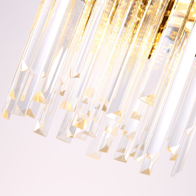 Tiered Pendant Light with Crystal Block in Chrome/Gold - Modern Metal Ceiling Lighting (3 Lights)