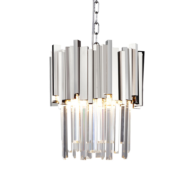 Tiered Pendant Light with Crystal Block in Chrome/Gold - Modern Metal Ceiling Lighting (3 Lights)