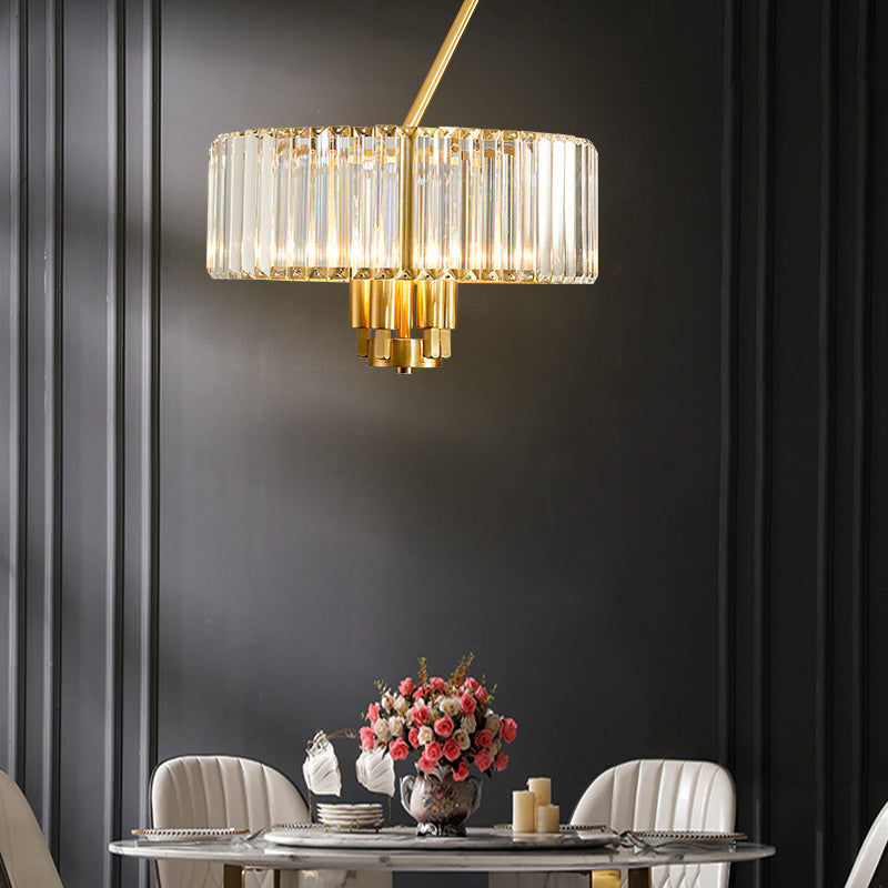 Modern Gold Finish Crystal Pendant Drum Chandelier - 3/4/6 Lights
