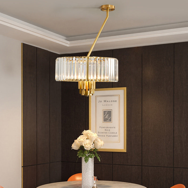 Modern Gold Finish Crystal Pendant Drum Chandelier - 3/4/6 Lights