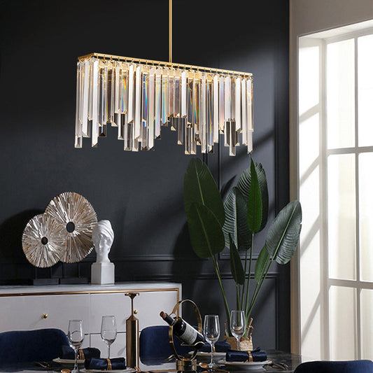 Modern Gold Linear Crystal LED Chandelier Lamp - 24.5"/32" Wide Pendant Lighting for Living Room