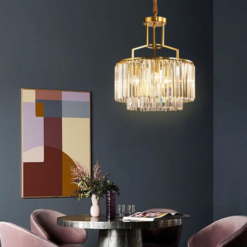 2-Tier Clear Crystal Prism Pendant Chandelier in Modern Gold Design - 3/5/8 Lights