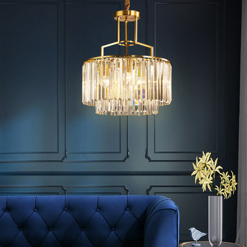 2-Tier Clear Crystal Prism Pendant Chandelier in Modern Gold Design - 3/5/8 Lights