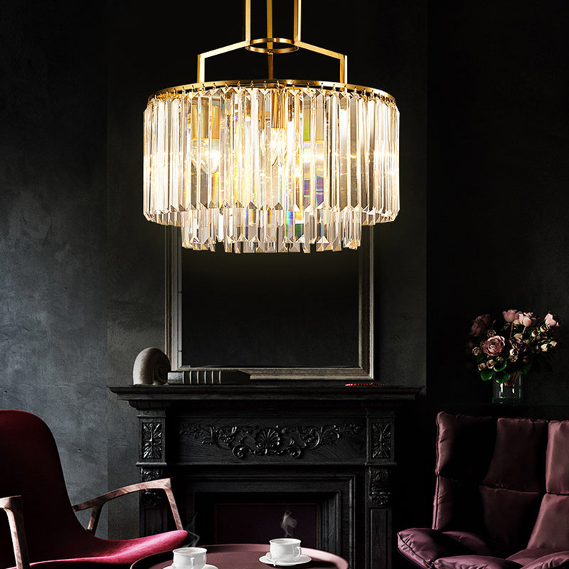 2-Tier Clear Crystal Prism Pendant Chandelier in Modern Gold Design - 3/5/8 Lights
