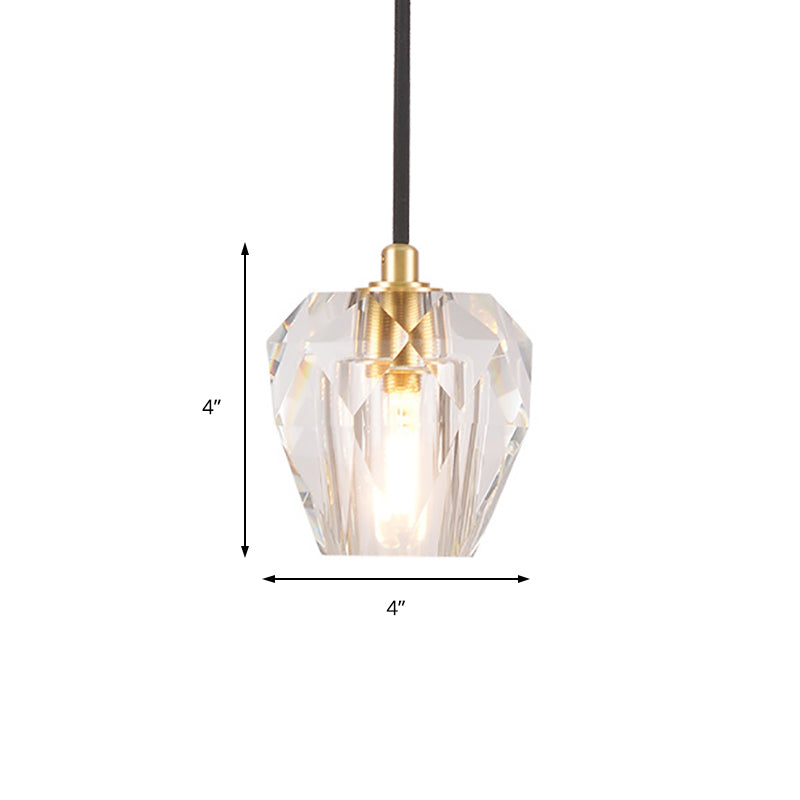 Contemporary Clear Crystal Pendant Light: 1-Light Faceted Ceiling-Hanging with Tapered Shade - Ideal for Bedside