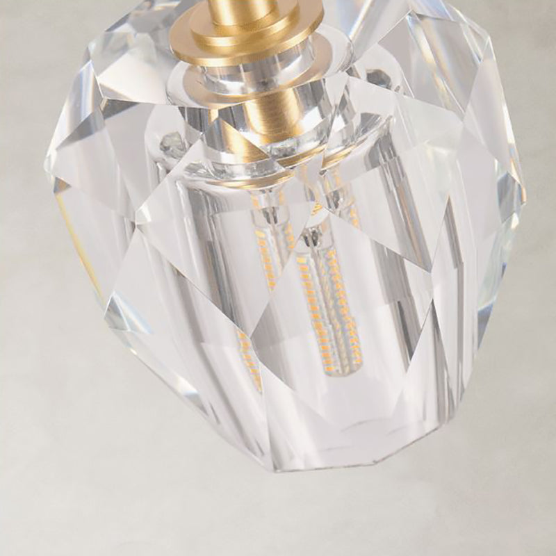 Contemporary Crystal Pendant Light With Faceted Design - Hanging Ceiling For Bedside