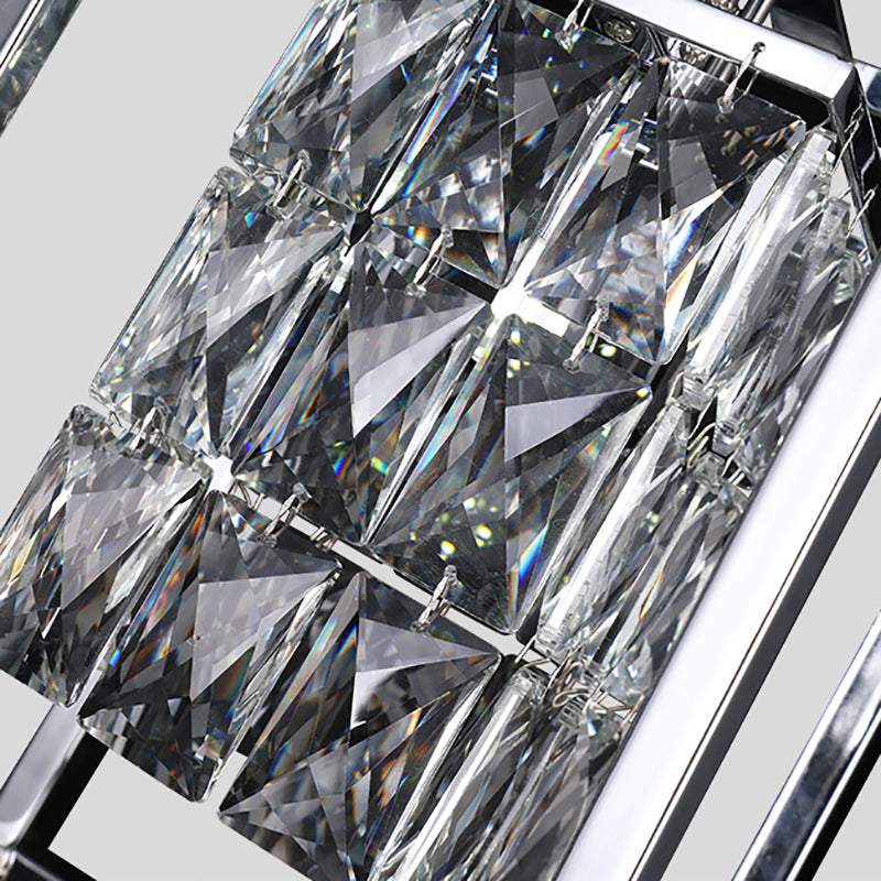 Modern Rectangle Cage Balcony Pendant Lamp with Clear Crystal Shade - Nickel Finish
