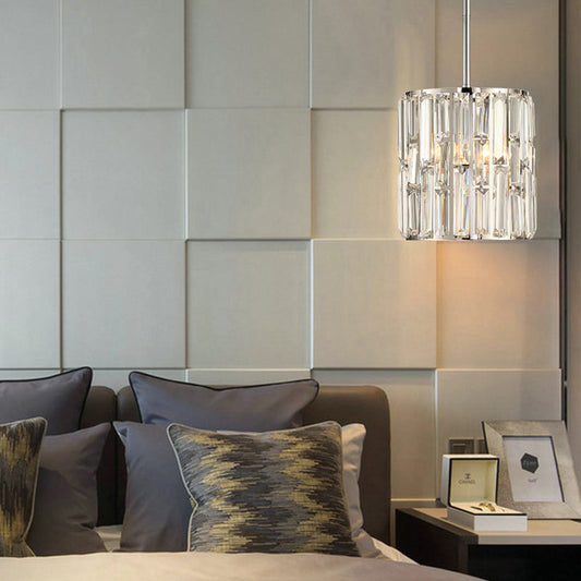 Modern Clear Crystal Cylinder Pendant Lighting for Bedside