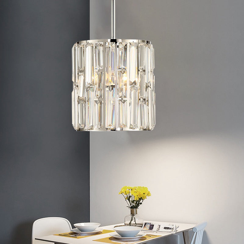 Modern Clear Crystal Cylinder Pendant Lighting for Bedside