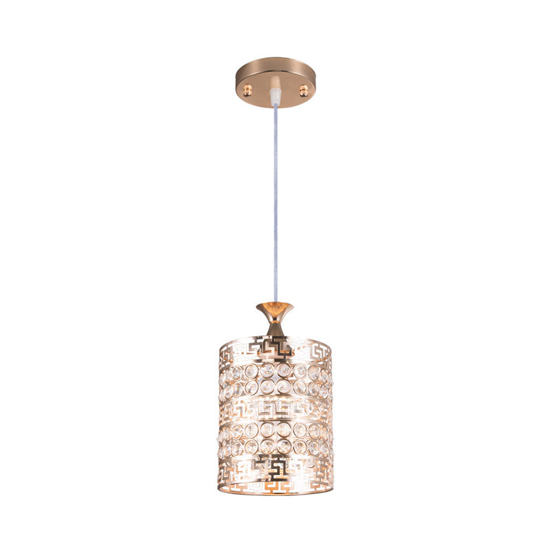 Vintage Gold Metal Cylinder Hanging Light With Crystal Accent - 6/7 Dia 1 Ceiling