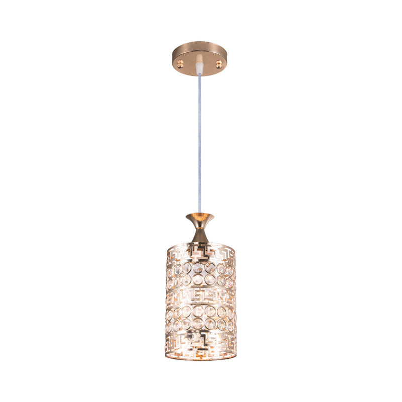 Vintage Gold Metal Cylinder Hanging Light With Crystal Accent - 6/7 Dia 1 Ceiling