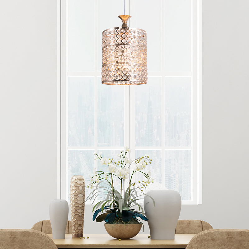 Modernist Golden Cylinder Pendant Ceiling Light With Crystal Decoration 6/7 Width Gold / 8