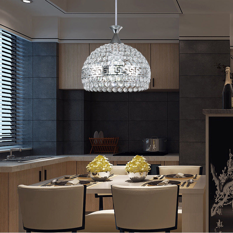 Clear Crystal & Metal Dome Pendant Lamp - Chrome Finish 8/10/12 Wide Modernist Style