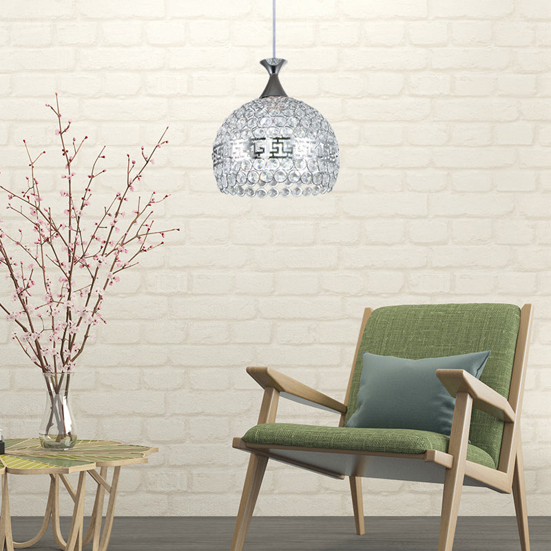 Clear Crystal & Metal Dome Pendant Lamp - Chrome Finish 8/10/12 Wide Modernist Style / 10