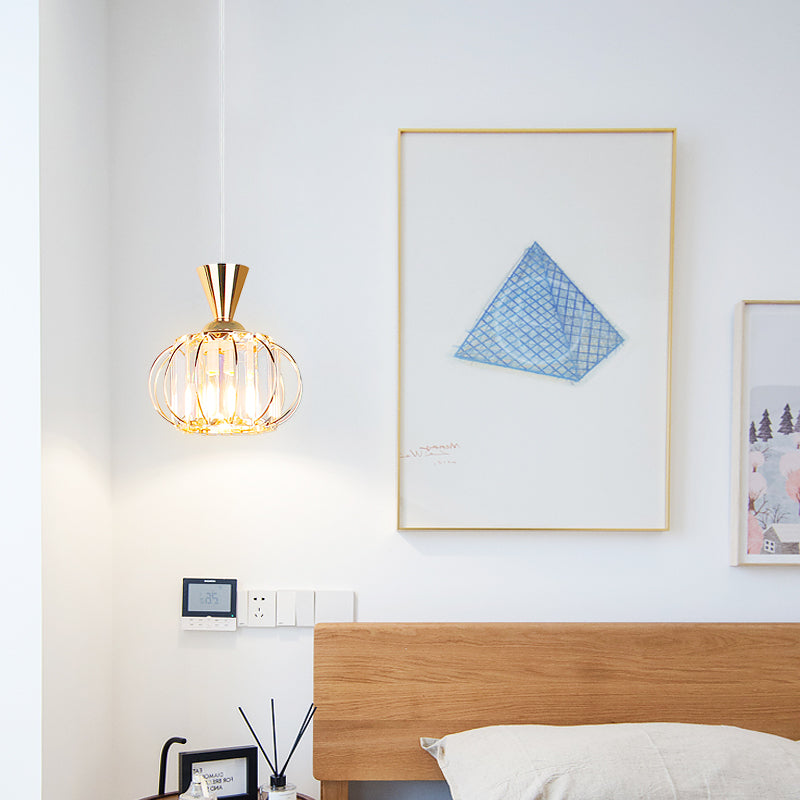 Modern Crystal Prism Pendant Light With Lantern Shade In Black/Gold For Bedroom