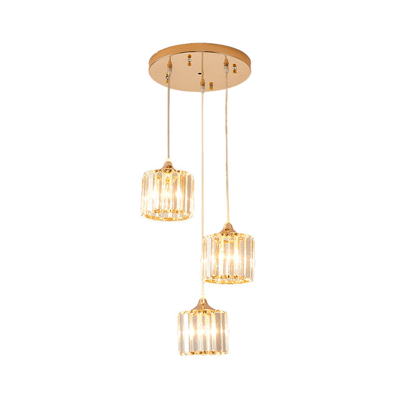 Modern Gold Crystal Prism Pendant Light Fixture with Round Canopy - Stylish Ceiling Hanging Light
