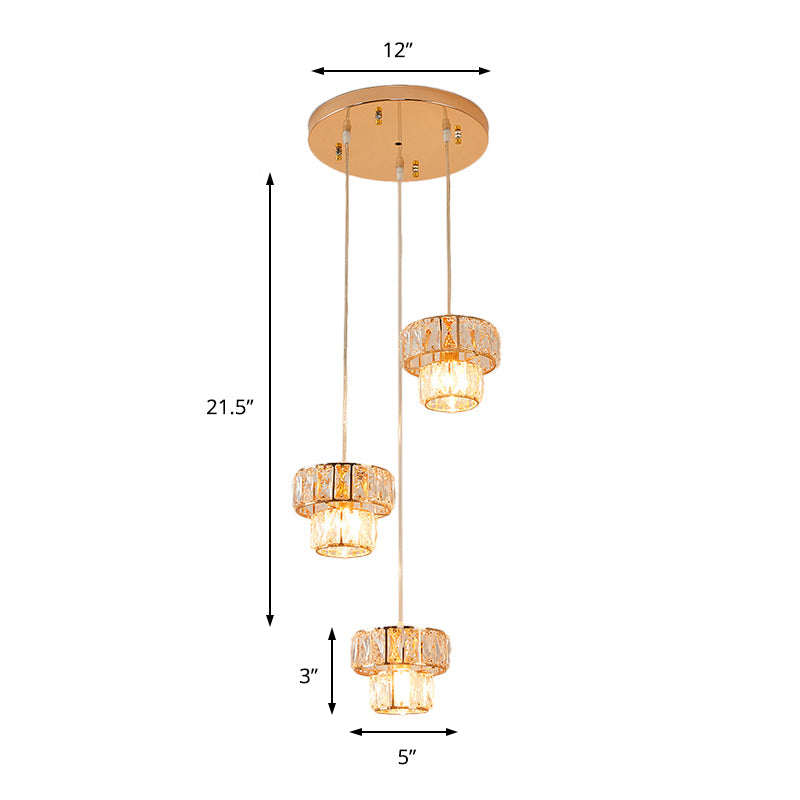 Modern Gold Crystal Prism Pendant Light Fixture with Round Canopy - Stylish Ceiling Hanging Light
