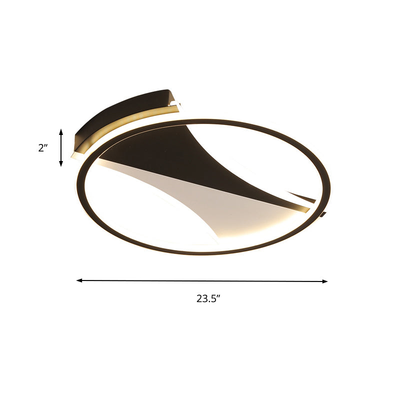 Modern Black & White Circular Flush Ceiling Light in Warm/White, 16"/19.5"/23.5" Diameter