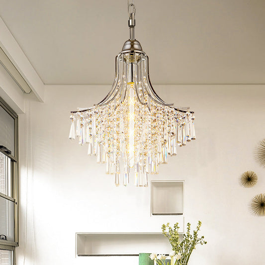Vintage Style Crystal Pendant Light Chandelier in Polished Chrome Finish for Living Room