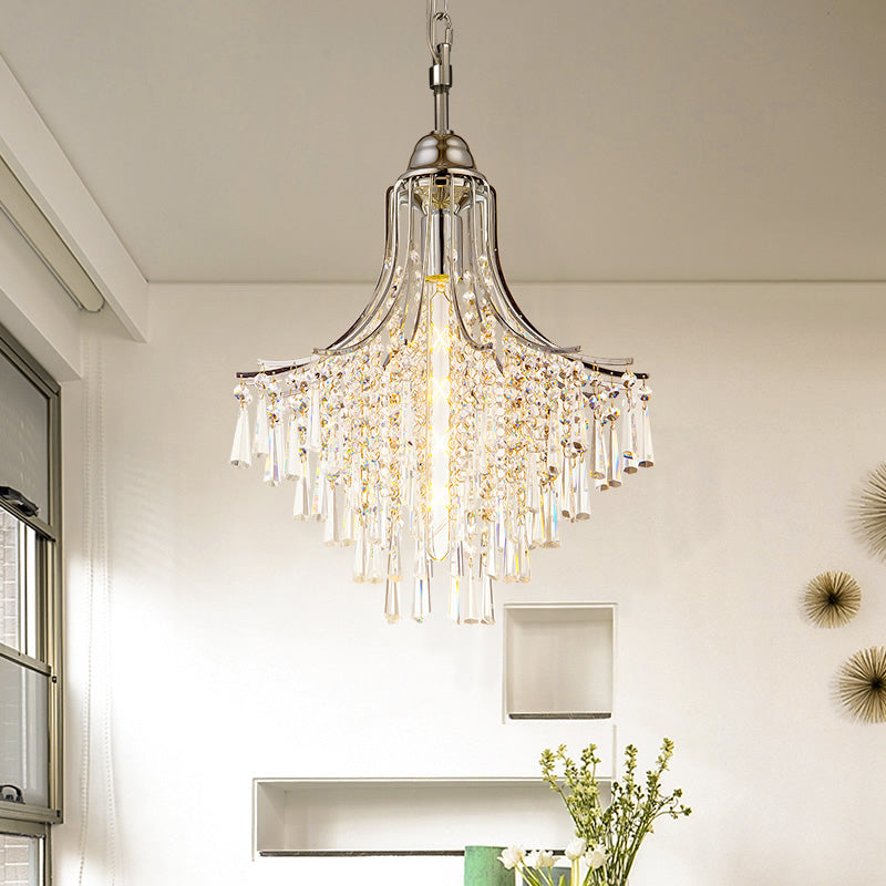 Vintage Style Crystal Pendant Light - Polished Chrome Finish Ideal For Living Room