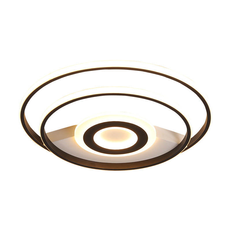 Black Ring Flush Mount Light – Nordic Acrylic LED Ceiling Lighting for Bedroom (16"/19.5"/23.5" W) - Warm/White