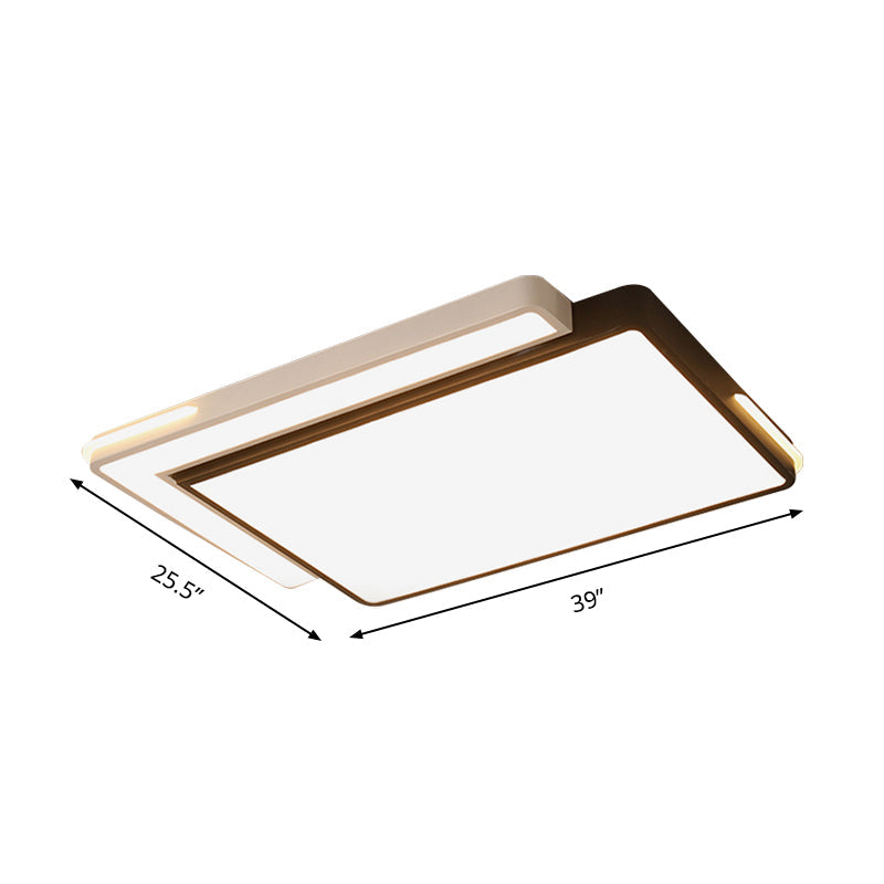 Plafonnier LED moderne noir et blanc avec abat-jour en acrylique - Plafonnier carré/rectangulaire en lumière blanche/chaude - 20,5"/39" L