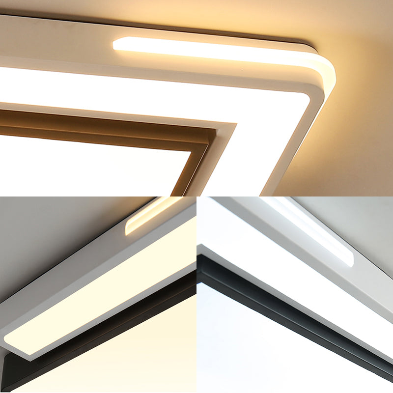 Plafonnier LED moderne noir et blanc avec abat-jour en acrylique - Plafonnier carré/rectangulaire en lumière blanche/chaude - 20,5"/39" L