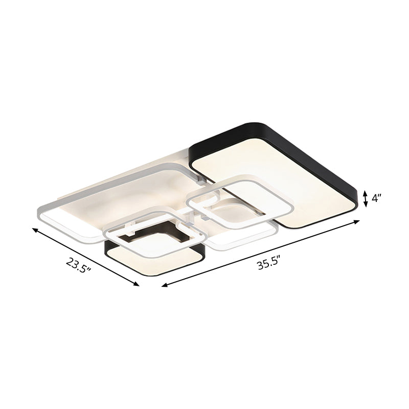 Rectangular Modernist Style LED Flush Mount Lamp - 18"/21.5" Acrylic Wide - Black, Warm/White Light for Living Room