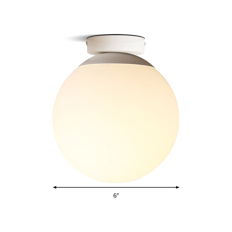 Modern Opal Glass Globe Flush Mount Lamp - 1 Light, 6"/8"/10" Wide, White Ceiling Fixture