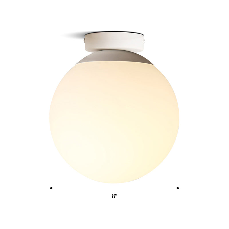 Modern Opal Glass Globe Flush Mount Lamp - 1 Light, 6"/8"/10" Wide, White Ceiling Fixture