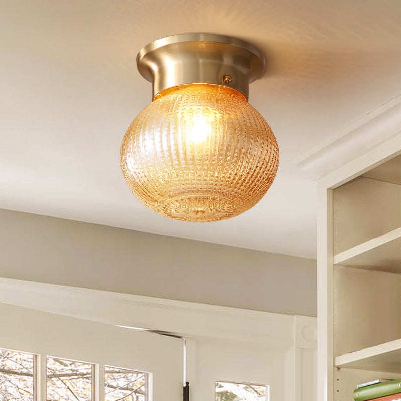 Modern Gold Flush Mount Ceiling Light Fixture with Prismatic Glass - 1 Light