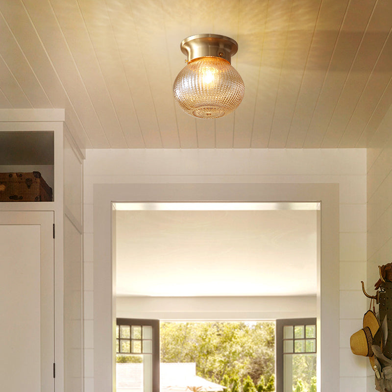 Modern Gold Flush Mount Ceiling Light Fixture with Prismatic Glass - 1 Light