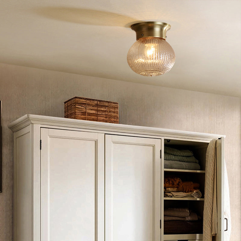 Modern Gold Flush Mount Ceiling Light Fixture with Prismatic Glass - 1 Light